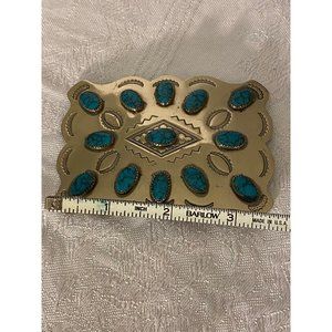 Vintage Native American Bell Trading Nickel Silver Turquoise Belt Buckle